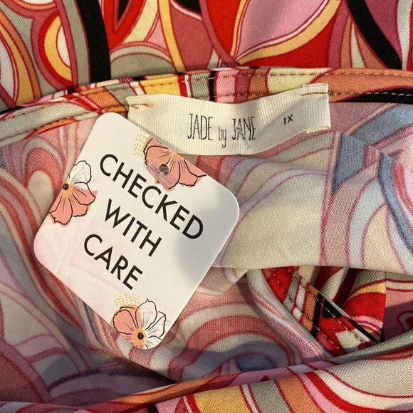 Jade by Jane 1XL Maxi Dress Sleeveless Abstract Design Waist Tie - Picture 6 of 7